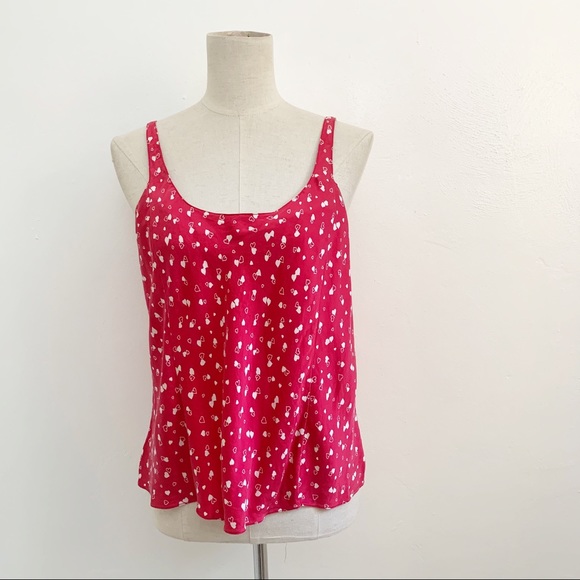SOLD Y2K Silk Red Heart Print Cami Tank Top - Picture 2 of 7